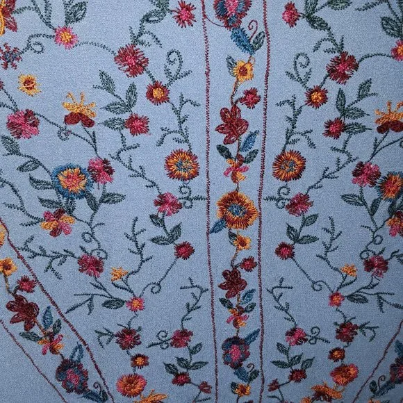 Vintage 90's Umgee Blue Floral Embroidered Flowy Peplum Sleeveless Crop Top M - Picture 2 of 13